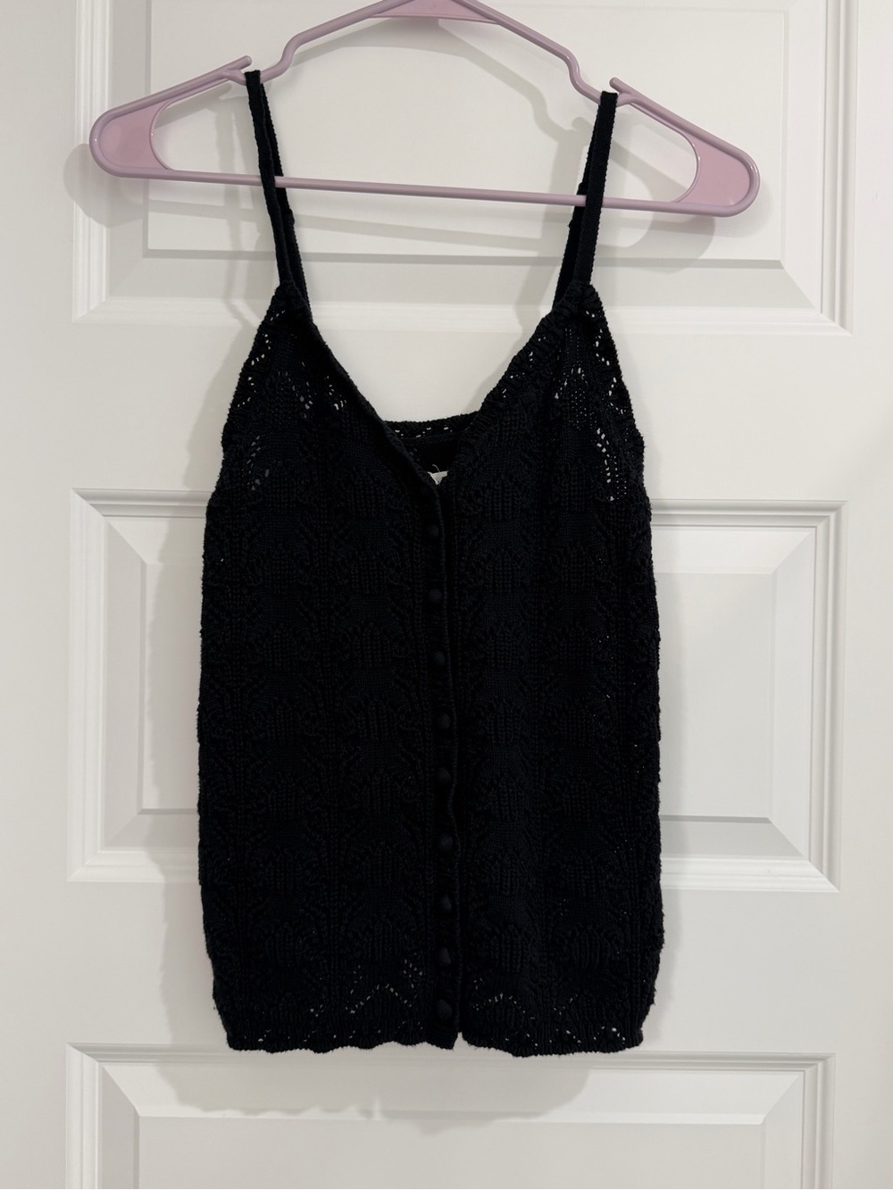 Aerie Black Crochet Button-Front Tank Top